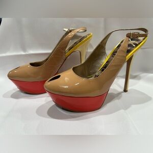Sam Edelman Novato patent sandals pumps Slingback Heels tan multi 9 M